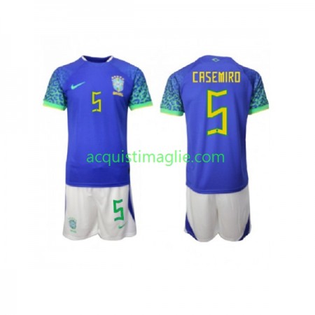 Divisa di Calcio Brasile Casemiro 5 Bambino Trasferta Mondiali 2022